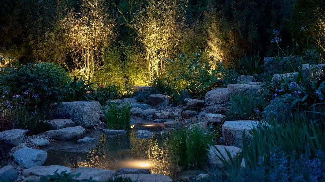 Landscape lighting projects with linear lights and tree spot lights