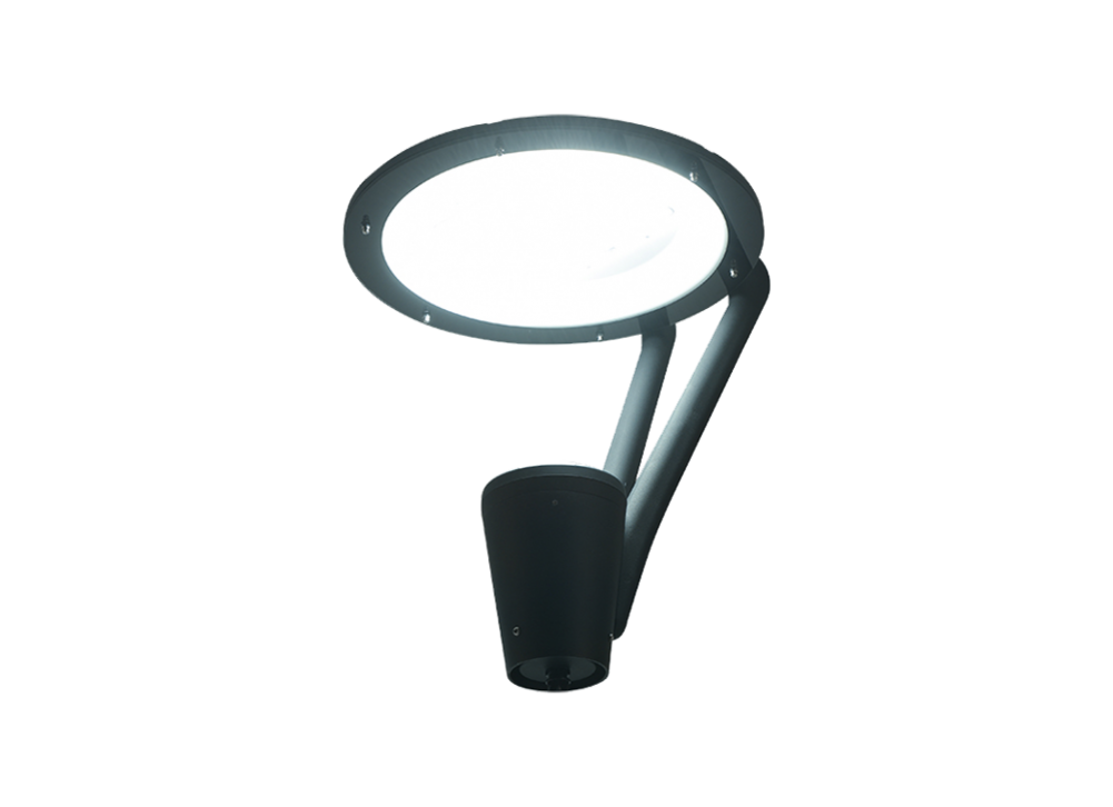 Post top round garden light with optical lens and toughened glass IP66 60W