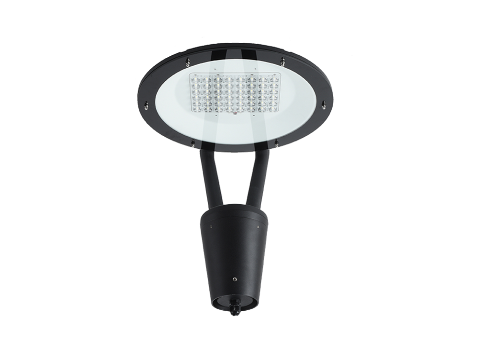 Post top round garden light with optical lens and toughened glass IP66 60W